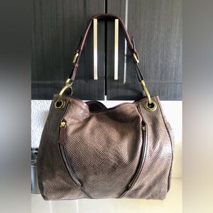 orYANY Anaconda Leather Shoulder/Hobo Bag Brown